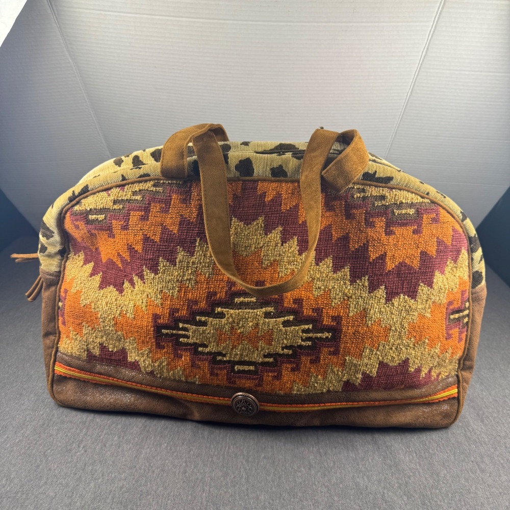 Atenti USA Made Overnighter Duffle Bag Southwest Kilim Cheetah Print Travel Bag